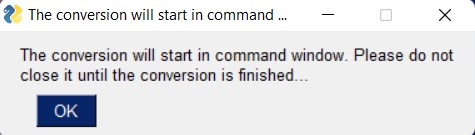 Popup alert confirming the start of the conversion.